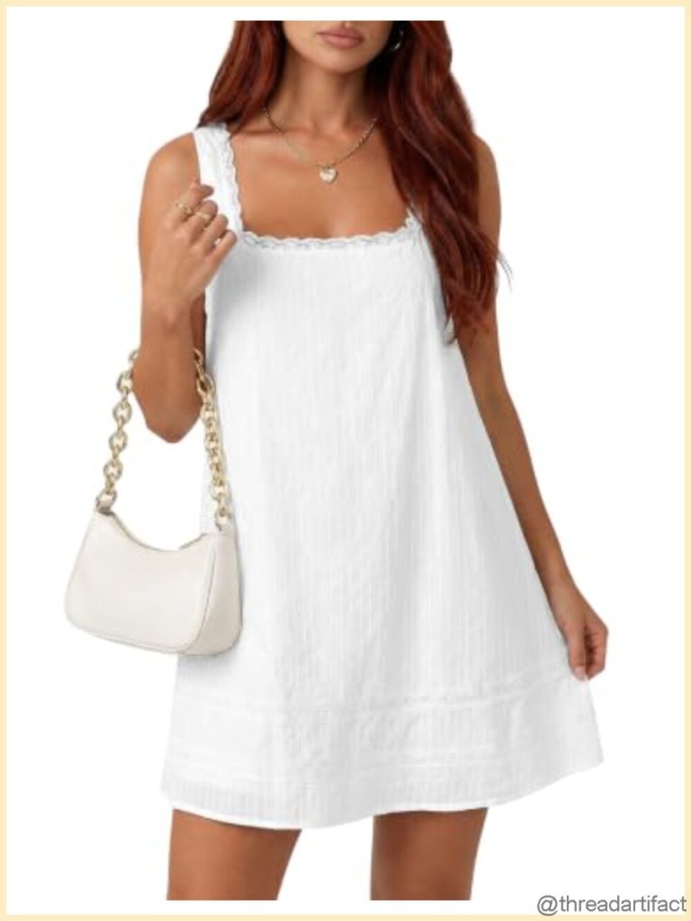 Womens 100% Cotton Sundress Square Neck Lace Mini Casual Summer Dress